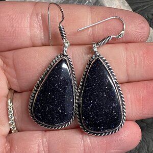 Blue Goldstone Earrings Crystal Stone Jewelry